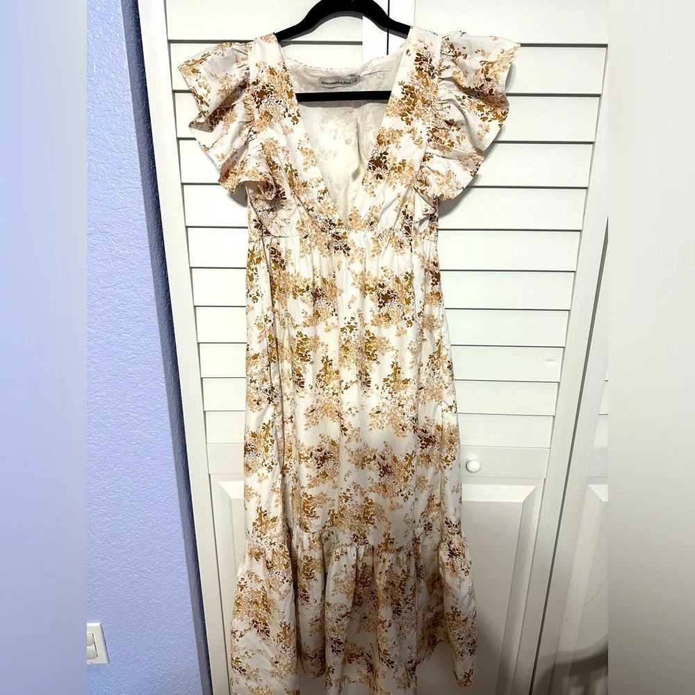Abercrombie & Fitch Cream Maxi Dress with Gold Floral Print